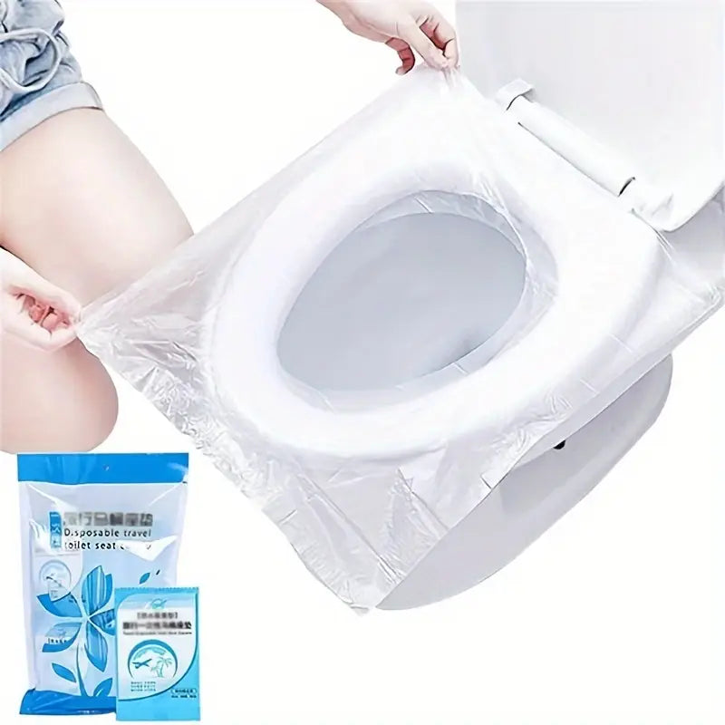 50pcs Disposable Toilet Seat Covers - Hygienic Plastic Cushion for Travel, Hotels & Medical Use