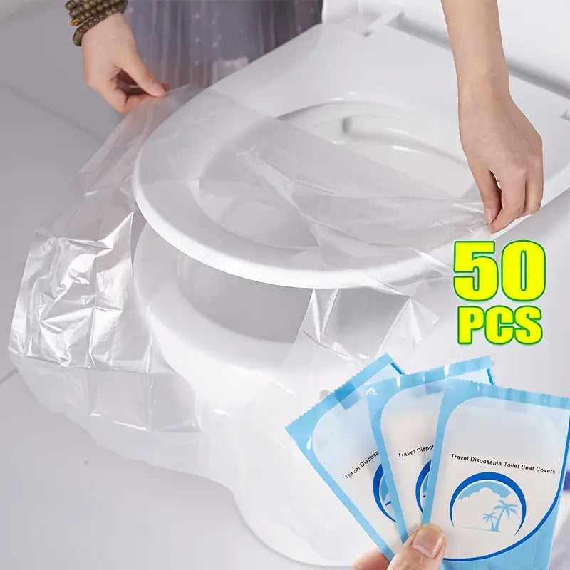 50pcs Disposable Toilet Seat Covers - Hygienic Plastic Cushion for Travel, Hotels & Medical Use